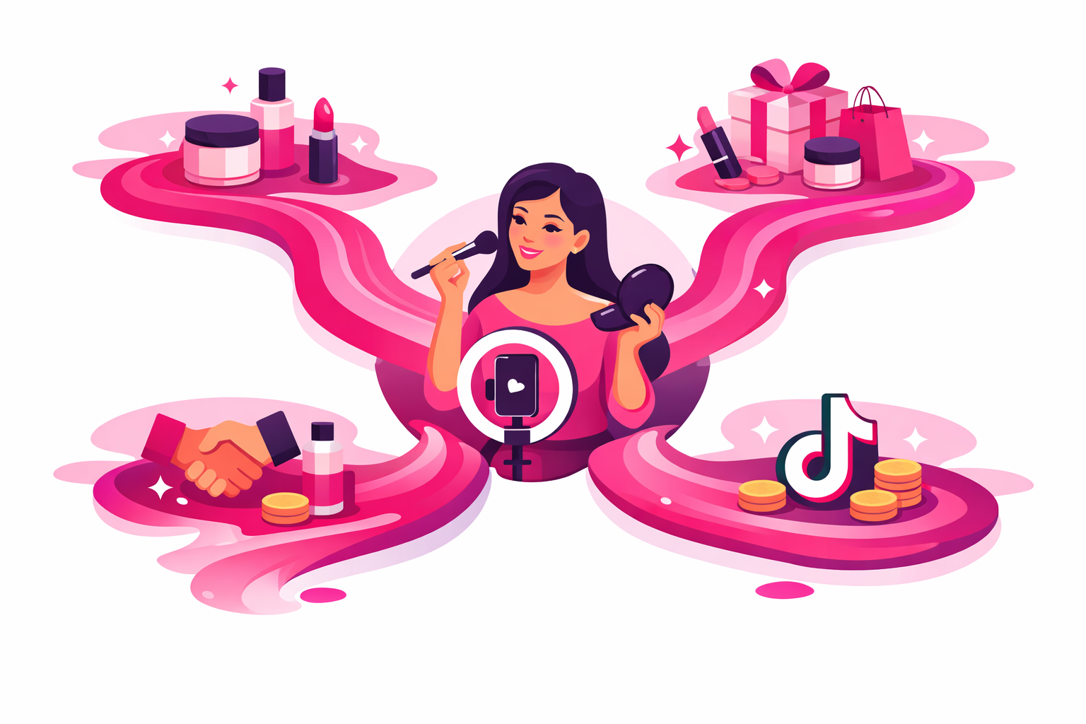 Beauty creator revenue streams including brand deals, affiliate marketing, TikTok Creator Fund, and product launches