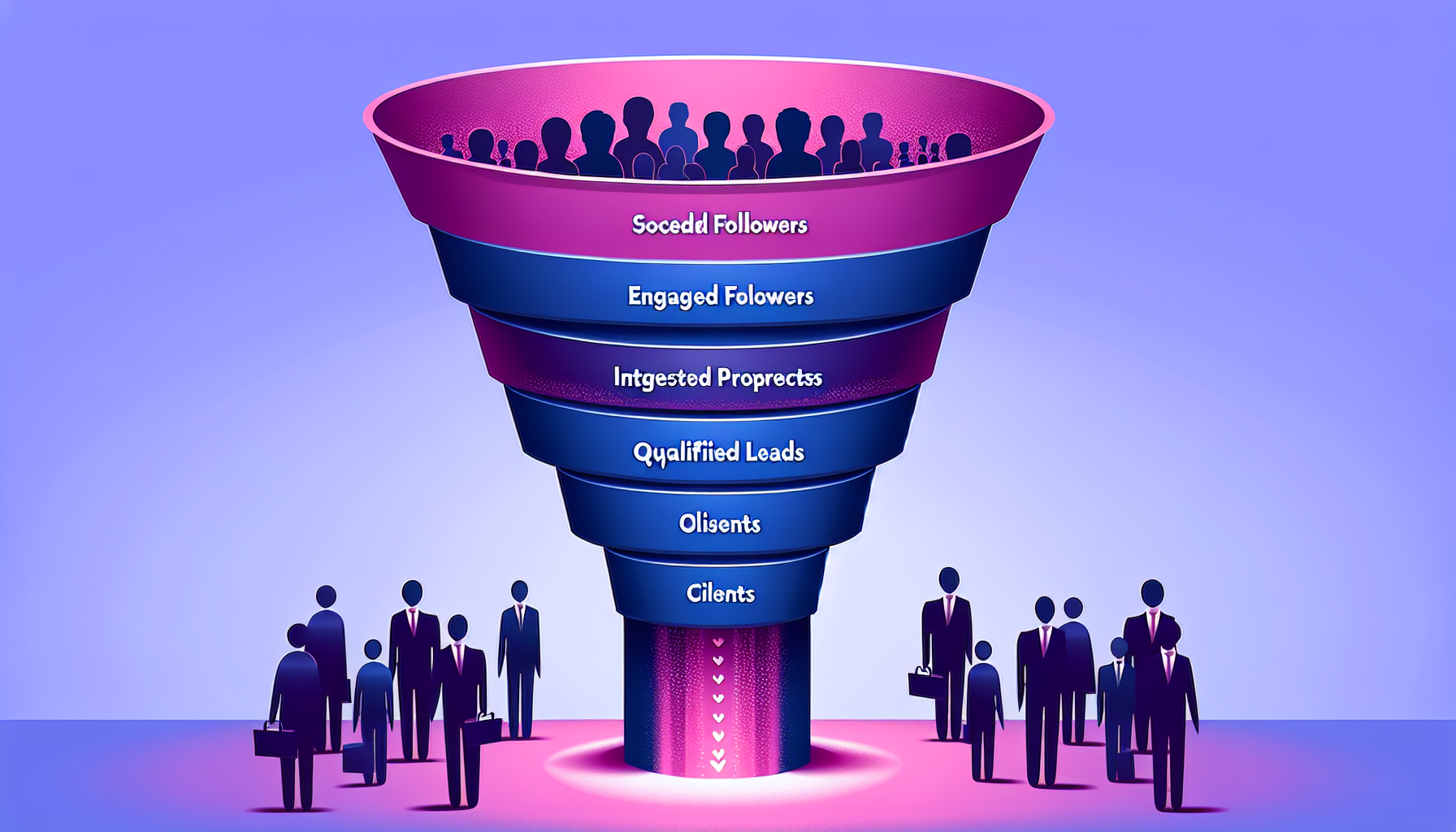 Sales funnel showing TikTok followers converting through stages to become real estate clients