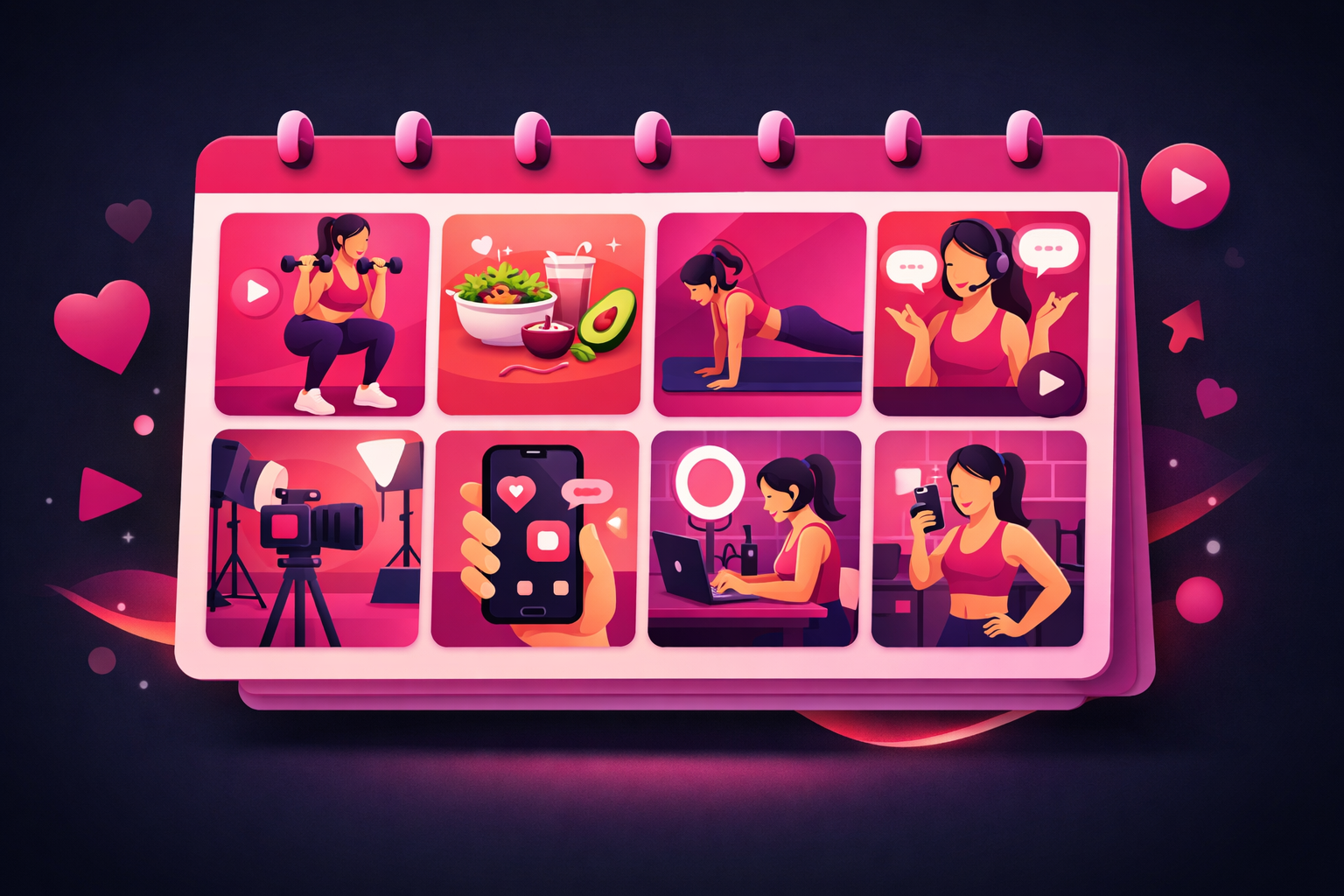 Weekly content calendar for fitness TikTok with different content themes