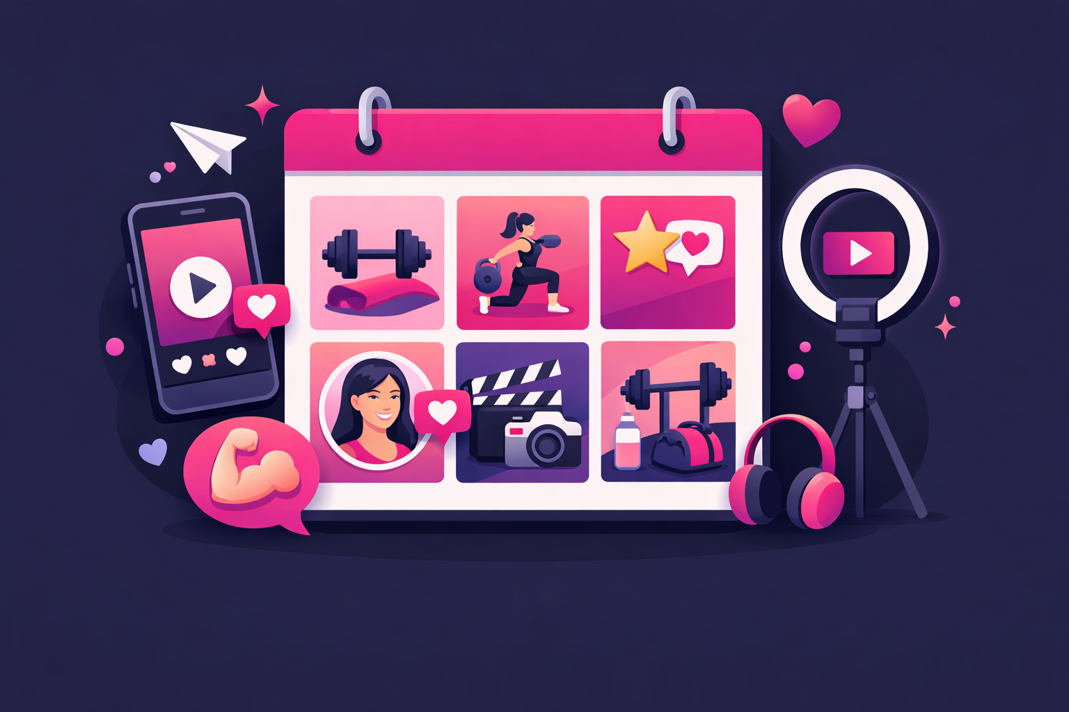 Gym content calendar showing various social media content types and scheduling