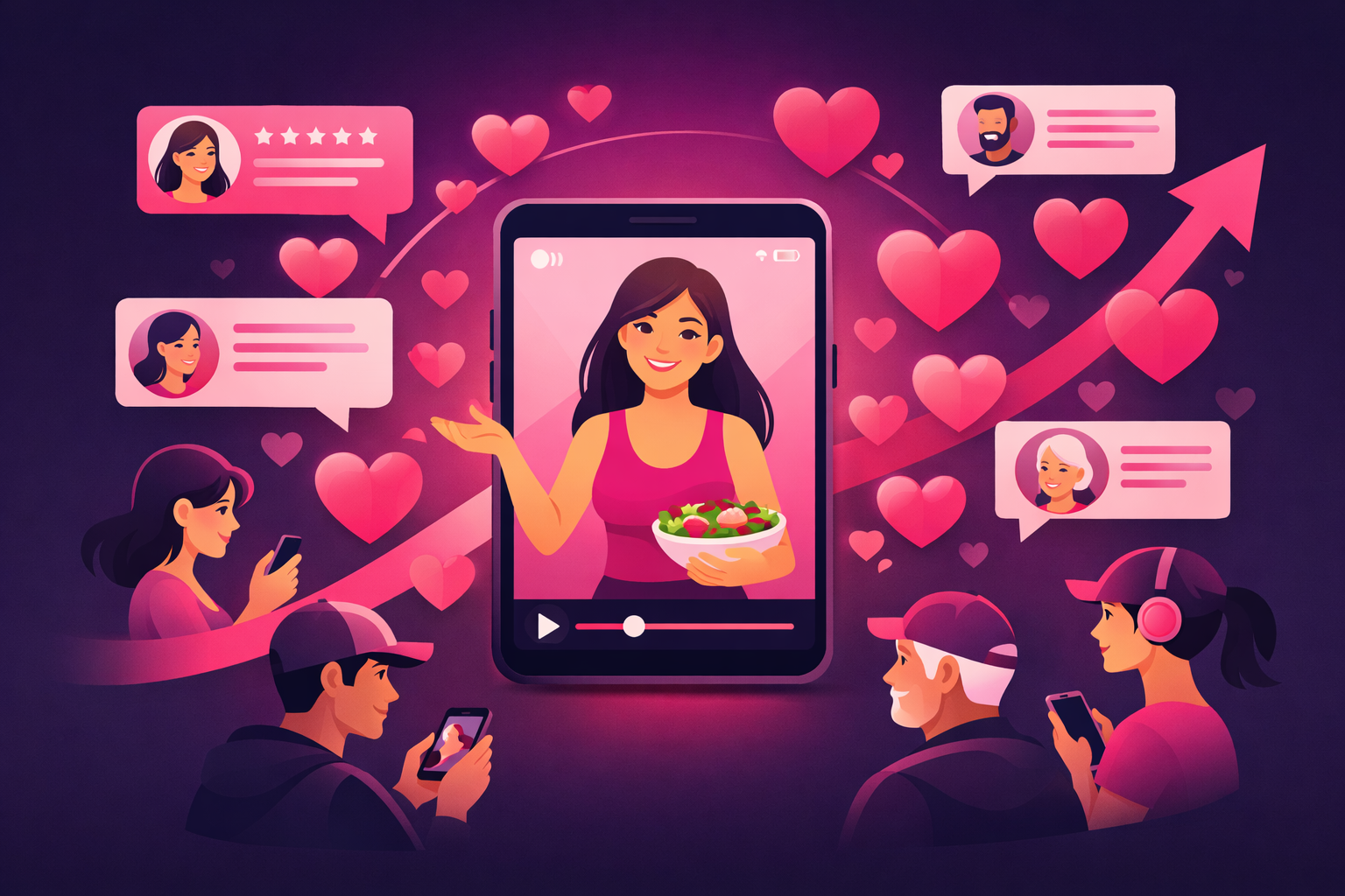 Trust-building journey showing health coach connecting with followers through authentic content