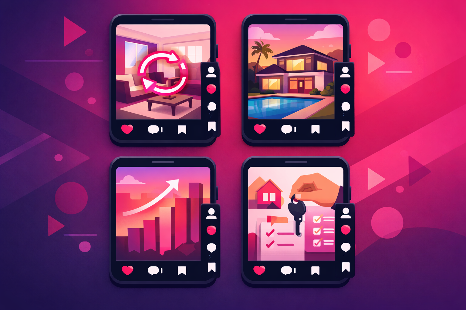 Grid of different real estate content types on TikTok
