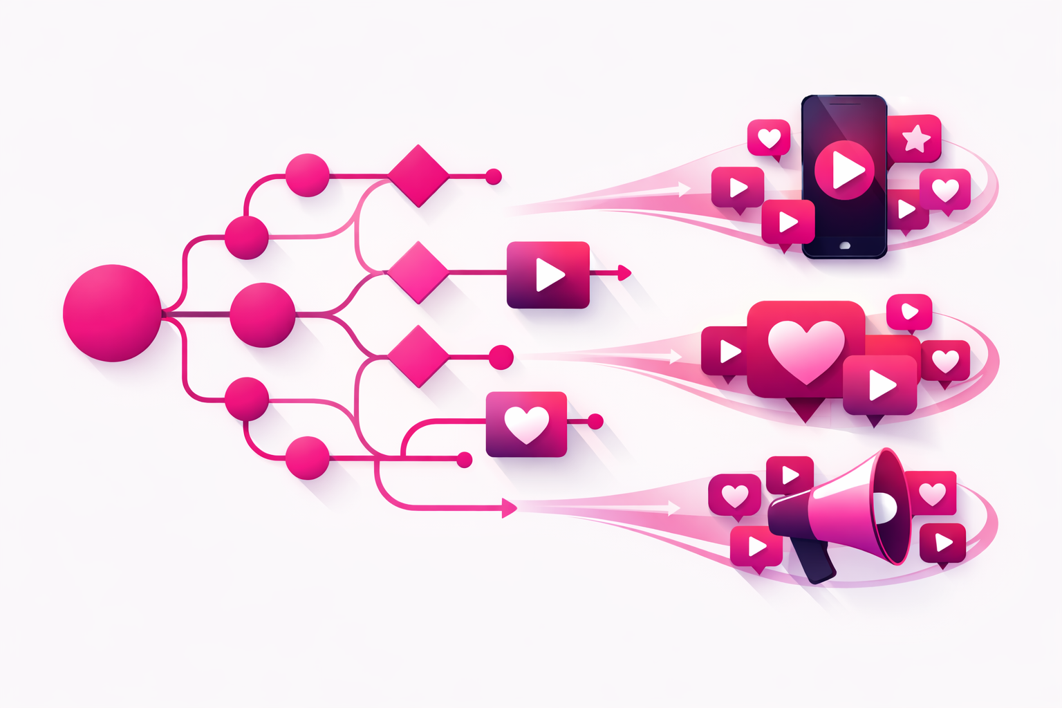 TikTok algorithm visualization showing content distribution pathways