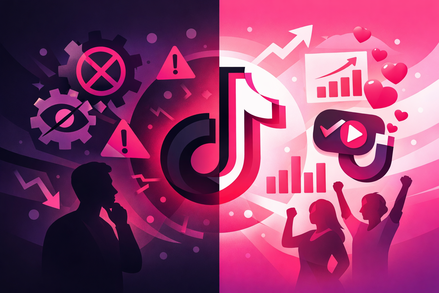 Split-screen illustration showing TikTok algorithm myths versus facts