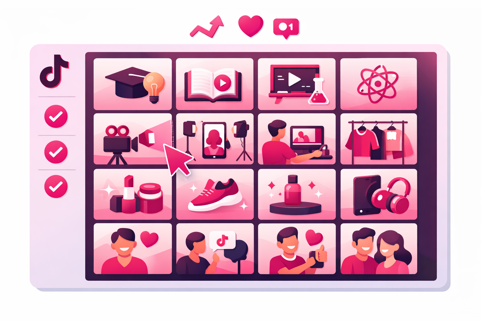 Content calendar showing different TikTok video types organized by category