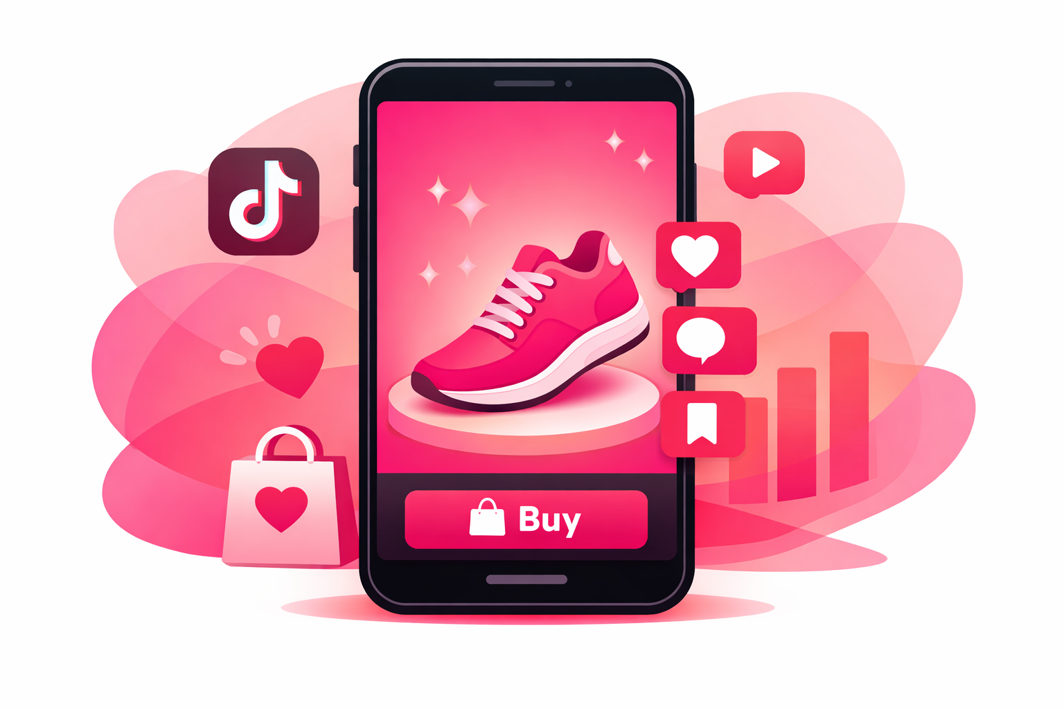 Smartphone displaying TikTok product video with engagement metrics and shopping features