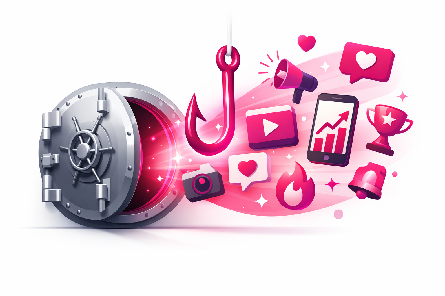 Digital vault opening to reveal scroll-stopping TikTok hook templates