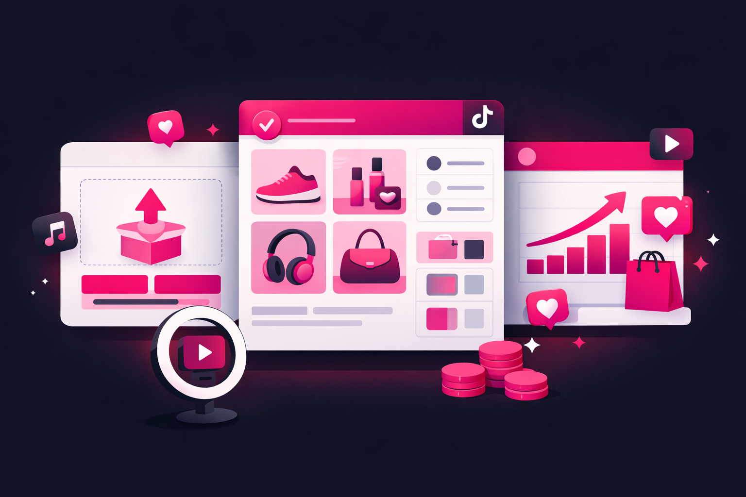 TikTok Shop dashboard showing product catalog setup interface