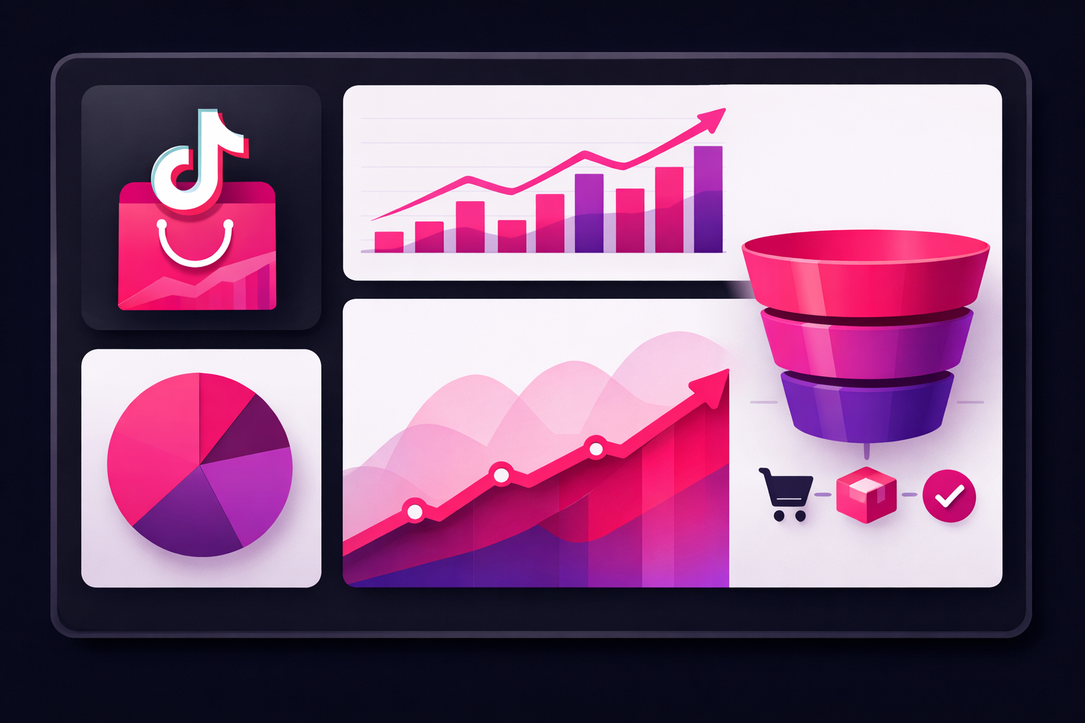TikTok Shop analytics dashboard with sales metrics and conversion funnel