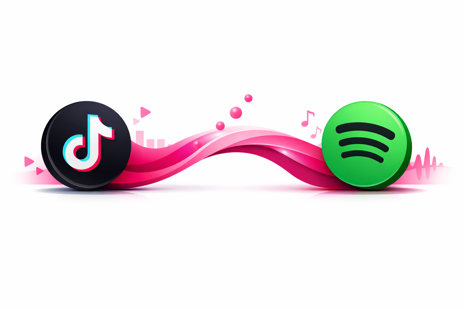 TikTok to Spotify conversion bridge visualization with music notes flowing between platforms